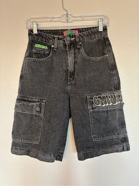 Empyre 100% Cotton Black Washed Cargo Shorts Women Size 0 Grunge Alternative Y2K